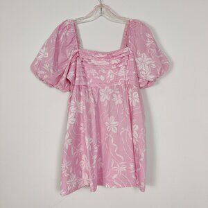 NEW Jessica Simpson Women's Blouse Size XL Cotton Pink White Floral Pleated Airy